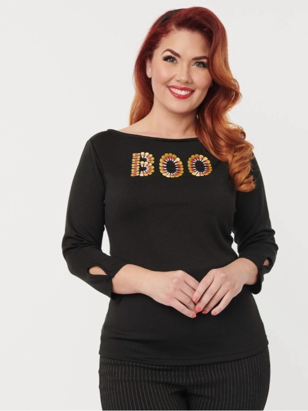 Black 'Boo' Graphic Long Sleeve Top - Women's Size S